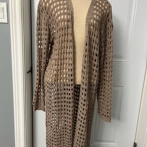 005–Miracle Brown Open-Knit Long Cardigan